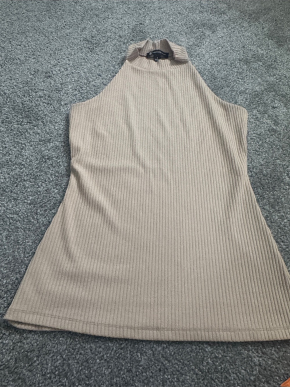 INC International Concepts Ribbed High Neck Tank Top - Beige